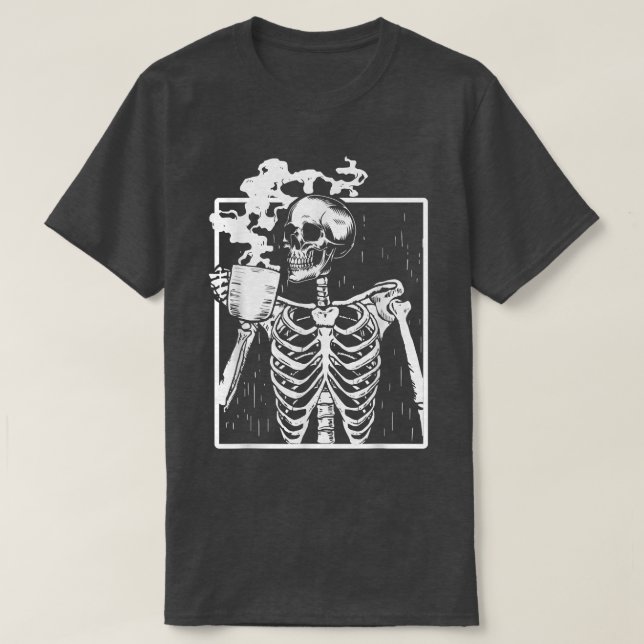 Skeleton Drinking Coffee Llusrge Aesthetic Ha T Shirt (Design framsida)