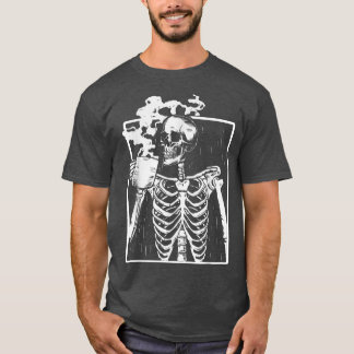 Skeleton Drinking Coffee Llusrge Aesthetic Ha T Shirt