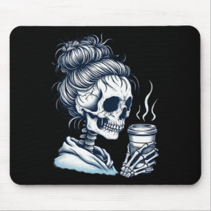 Skeleton Drinking Coffee Messy Bun Women Halloween Musmatta