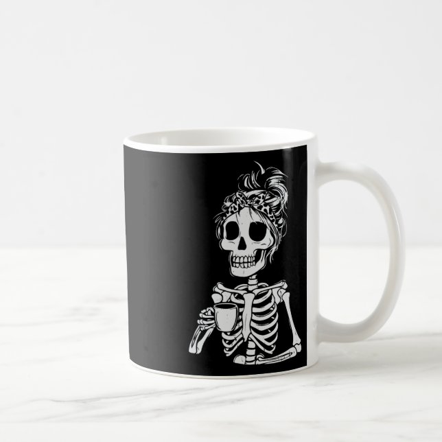 Skeleton Drinking Coffee Skull Funny Halloween Wom Kaffemugg (Höger)