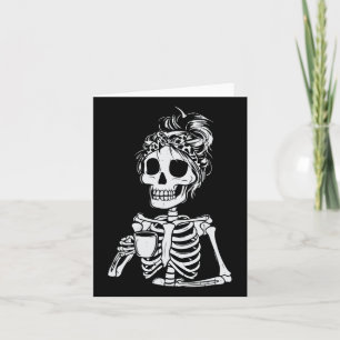 Skeleton Drinking Coffee Skull Funny Halloween Wom Kort