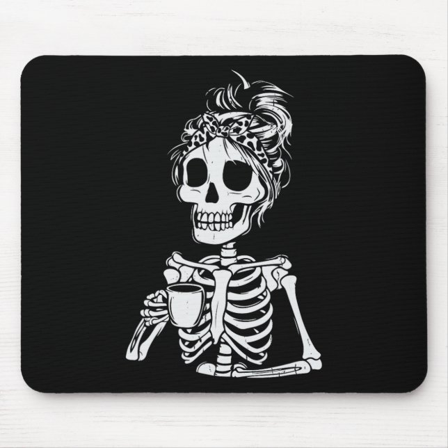 Skeleton Drinking Coffee Skull Funny Halloween Wom Musmatta (Framsidan)