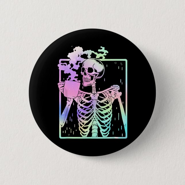 Skeleton Drinking Coffee Women manar Halloween cos Knapp (Framsida)