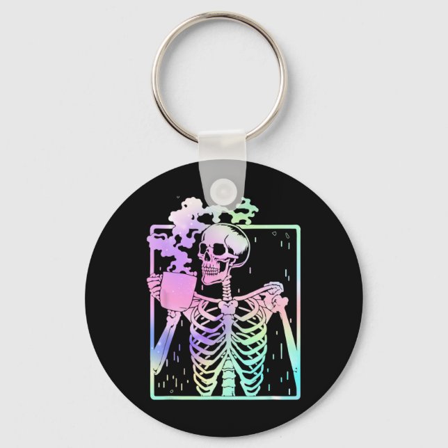 Skeleton Drinking Coffee Women manar Halloween cos Nyckelring (Framsida)