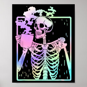 Skeleton Drinking Coffee Women Manar Halloween Cos Poster