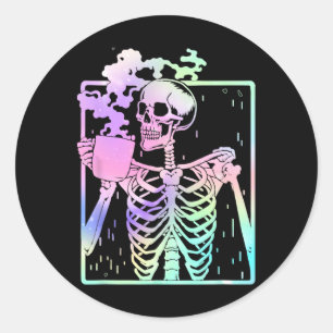 Skeleton Drinking Coffee Women Manar Halloween Cos Runt Klistermärke