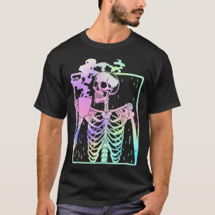 Skeleton Drinking Coffee Women manar Halloween cos T Shirt