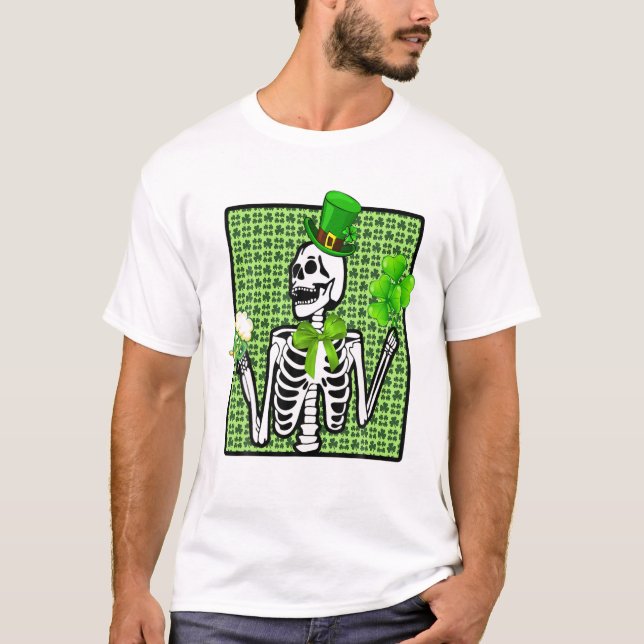 Skeleton Drinking Grönt Beer St. Patricks Day Iris T Shirt (Framsida)