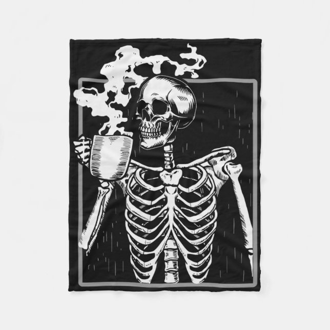 Skeleton Drinking kaffe Roligt Skull Manar Kvinnor Fleecefilt (Framsidan)