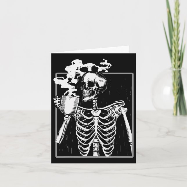 Skeleton Drinking kaffe Roligt Skull Manar Kvinnor Kort (Framsida)