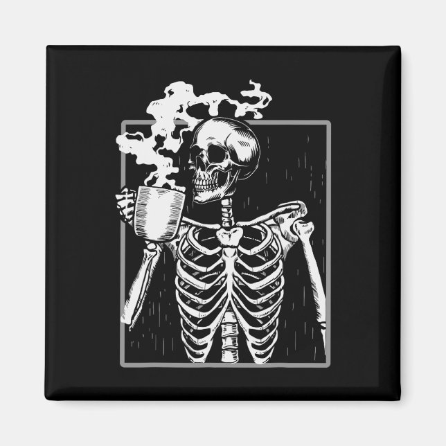 Skeleton Drinking kaffe Roligt Skull Manar Kvinnor Magnet (Framsidan)