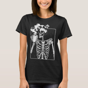 Skeleton Drinking kaffe Roligt Skull Manar Kvinnor T Shirt