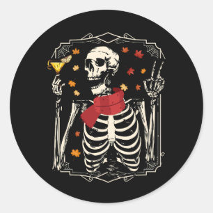Skeleton Drinking Margarita Cocktail Fall Hallowee Runt Klistermärke