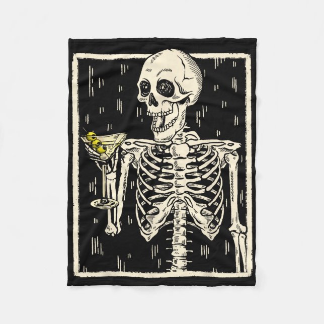 Skeleton Drinking Martini Svan Retro Halloween Cos Fleecefilt (Framsidan)