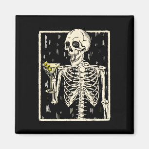 Skeleton Drinking Martini Svan Retro Halloween Cos Magnet