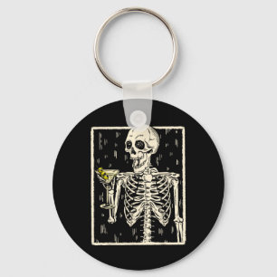 Skeleton Drinking Martini Svan Retro Halloween Cos Nyckelring