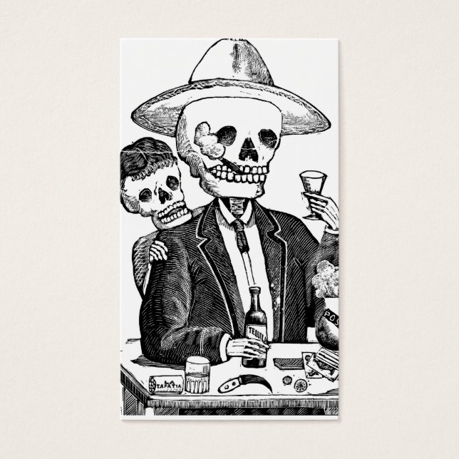 Skeleton Drinking Tequila and Smoking, Mexiko Visitkort (Framsidan)