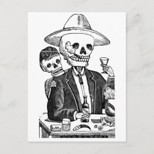 Skeleton Drinking Tequila and Smoking, Mexiko Vykort