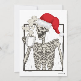 Skeleton Drinking & Wearing a Santa Hat Julkort