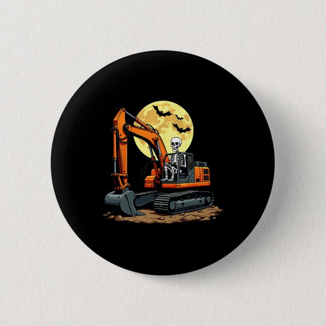 Skeleton Driving Excavator Halloween Construction Knapp (Framsida)