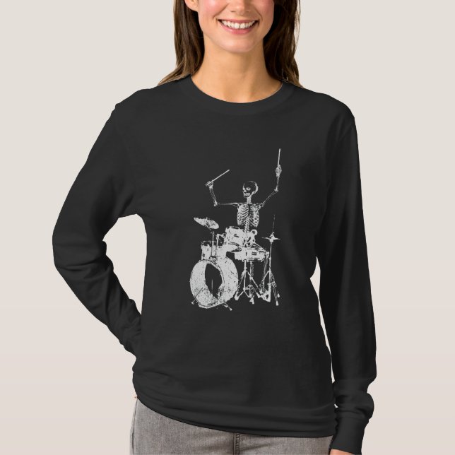 Skeleton Drummer - Drums Music Band Skull Solo T Shirt (Framsida)