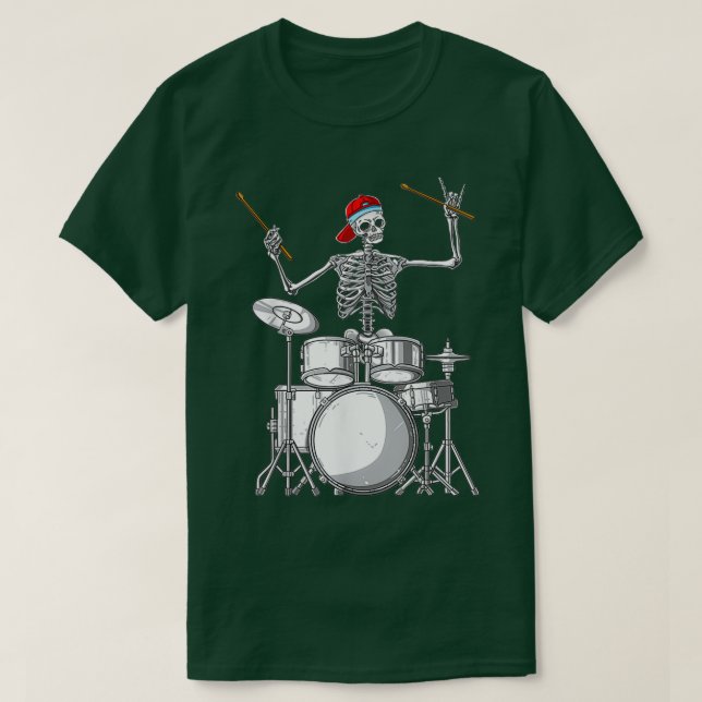 Skeleton Drummer Halloween Costume Playing Drums  T Shirt (Design framsida)