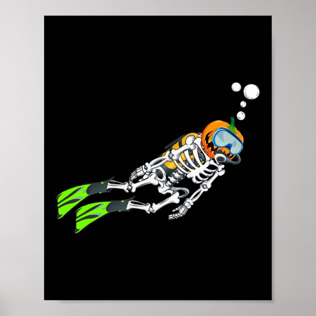 Skeleton Dyka Halloween Pumpkin Diver Poster (Framsidan)