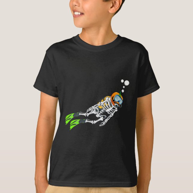 Skeleton Dyka Halloween Pumpkin Diver T Shirt (Framsida)