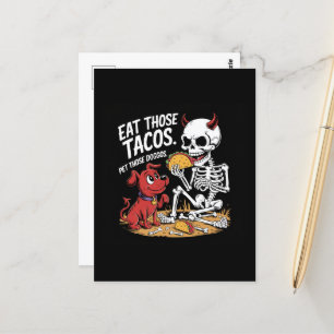 Skeleton Eat dessa Tacos och Pet theggos Vykort