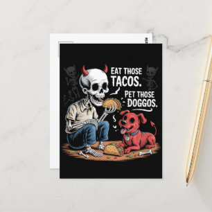 Skeleton Eat dessa Tacos och Pet theggos Vykort