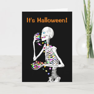 Skeleton Eating Halloween Candy Kort