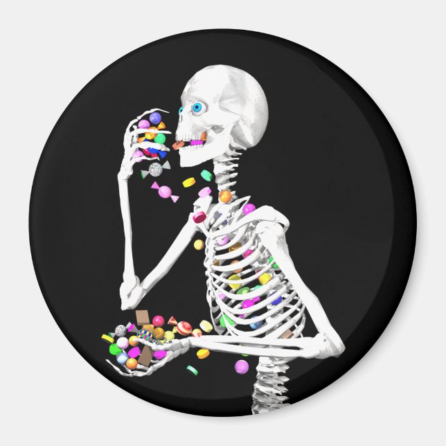 Skeleton Eating Halloween Candy Magnet (Framsidan)