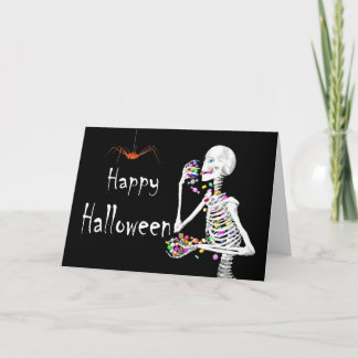 Skeleton Eating Halloween Candy (med spiders) Kort