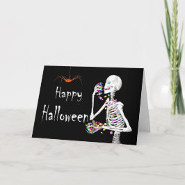 Skeleton Eating Halloween Candy (med spiders) Kort