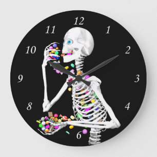 Skeleton Eating Halloween Candy Stor Klocka