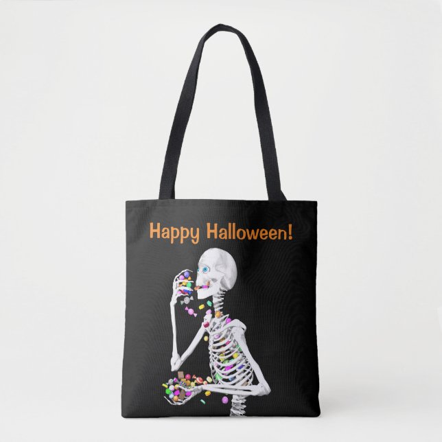 Skeleton Eating Halloween Candy Tygkasse (Framsida)