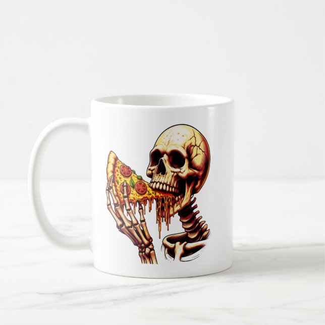 Skeleton Eating Pizza Kaffemugg (Vänster)
