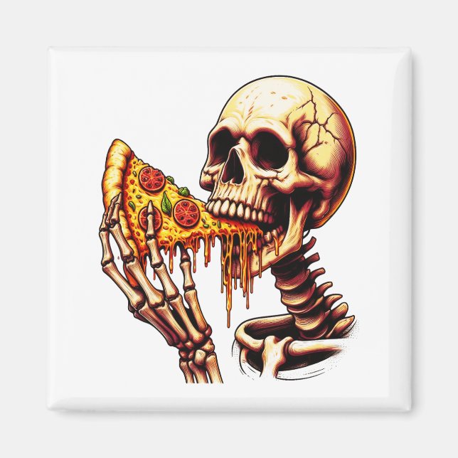 Skeleton Eating Pizza Magnet (Framsidan)