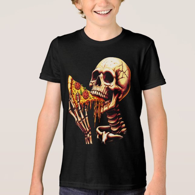 Skeleton Eating Pizza  T Shirt (Framsida)