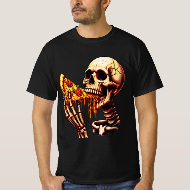 Skeleton Eating Pizza  T Shirt (Framsida)