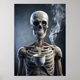 Skeleton Enjoying a Kopp of Coffee Poster