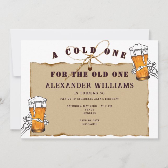 Skeleton ett Kall ett för den gamla öl-födelsedage Inbjudningar (Framsida)