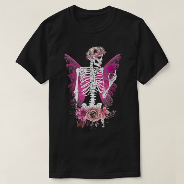 Skeleton Fairy Grunge Fairycore Flower Halloween C T Shirt (Design framsida)