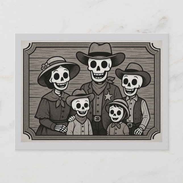 Skeleton-familjen i Westerna Porträtt Helg Vykort (Framsida)