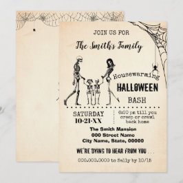 Skeleton Family Houseuppvärmning Halloween fest Ba Inbjudningar