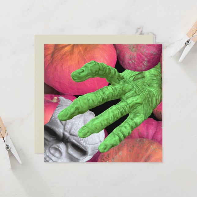 Skeleton finger & skalle & pumpor för Halloween Inbjudningar (Fram/Back In Situ)