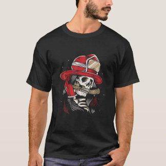 Skeleton Firefighter Lazy Halloween Costume Skull T Shirt