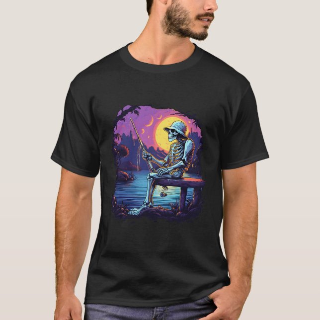 Skeleton Fishing Bass Fisher Skeleton Halloween T Shirt (Framsida)