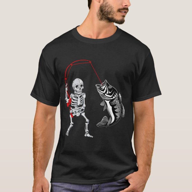 Skeleton Fishing Bass Fisherman Halloween T Shirt (Framsida)