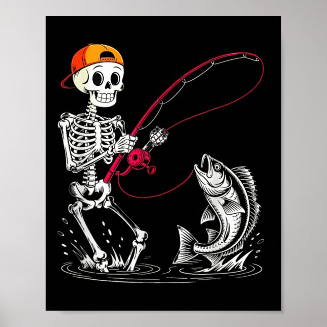 Skeleton Fishing Halloween Costume Funny Fishing B Poster (Framsidan)